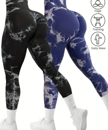 Women's 2pcs Tie-Dye Seamless Yoga Leggings - High Stretch, Comfort Fit Athletic Pants for Gym Home Workouts