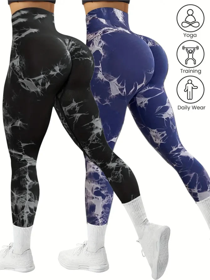 Women's 2pcs Tie-Dye Seamless Yoga Leggings - High Stretch, Comfort Fit Athletic Pants for Gym Home Workouts