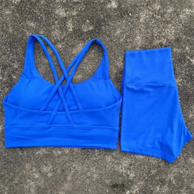 Solid Color Women Gym Yoga Suit Soft Cross-back straps Women fitness Sport Bra Top +Tight Sports Short Athletic Workout Clothes - Image 4
