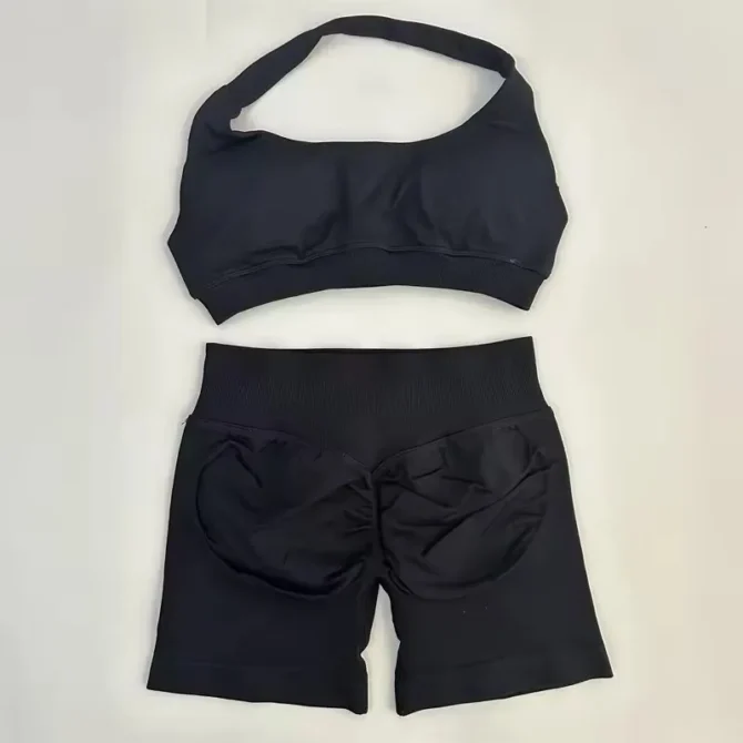 Impact Shorts Set 2 Pieces Seamless Yoga Set Workout Tracksuit Halter Yoga Top And Sports Short Suits Sportswear Fitness Gym Set - Image 3