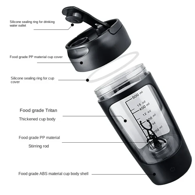 650ml USB Electric Portable Protein Powder Shaker Bottle Whey Shake Cup Whey Protein Mixing Cup for Gym Fitness Sport with Scale - Image 4
