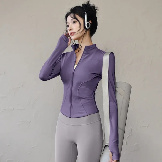 Long Sleeve Sports Jacket Women Zip Fitness Yoga Shirt Winter Warm Gym Top Activewear Running Coats Workout Clothes For Cycling - Image 2