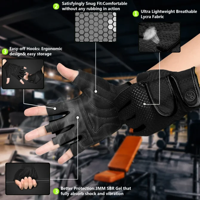 MOREOK Gym Gloves Non-slip 3MM Pads Pull Up Power Training Weight Lifting Gloves Kettlebell Workout Exercise Fitness Gloves Men - Image 3