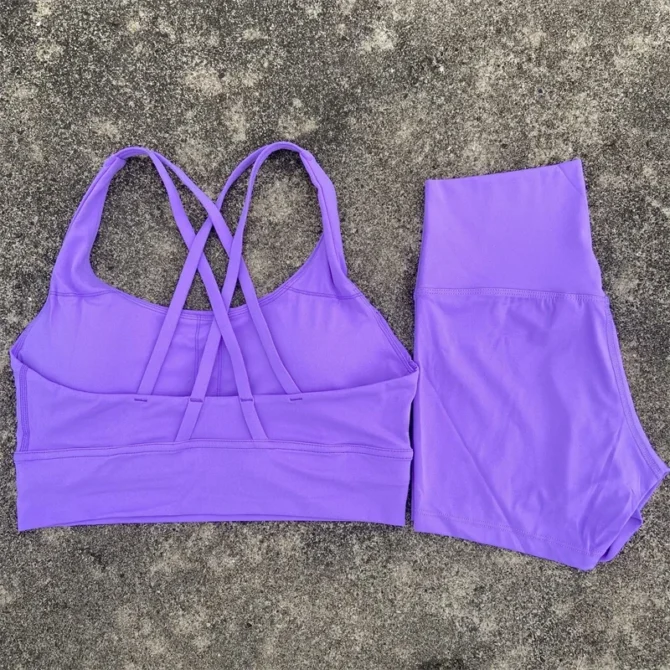Solid Color Women Gym Yoga Suit Soft Cross-back straps Women fitness Sport Bra Top +Tight Sports Short Athletic Workout Clothes - Image 2