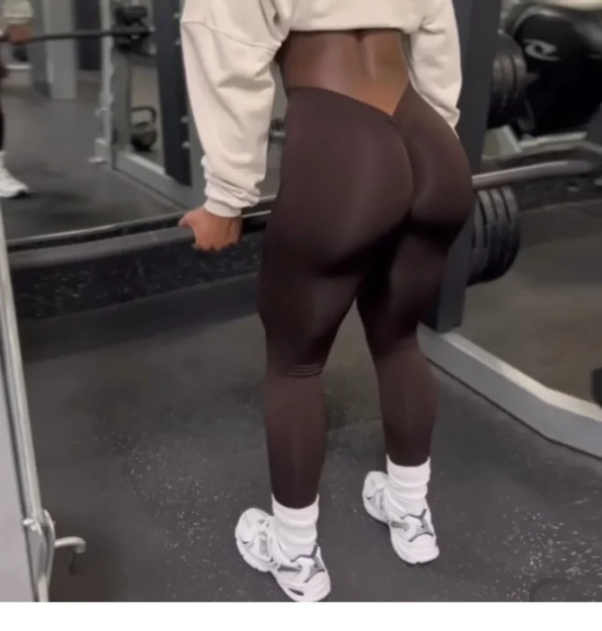 Women V Back Sports Yoga Leggings High Waist Scrunch Gym Sports Leggins Elastic V Cut Training Pants Workout Tights Yoga bra - Image 3