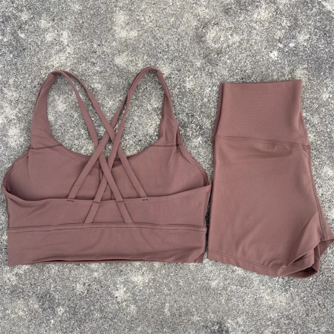 Solid Color Women Gym Yoga Suit Soft Cross-back straps Women fitness Sport Bra Top +Tight Sports Short Athletic Workout Clothes - Image 3