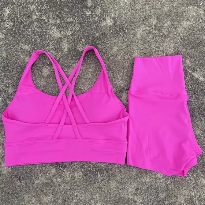 Solid Color Women Gym Yoga Suit Soft Cross-back straps Women fitness Sport Bra Top +Tight Sports Short Athletic Workout Clothes - Image 6